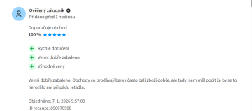 Dnešní hodnocení z portálu Heureka