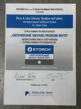 Colorway Barvy & Laky Roudnice získalo prestižní ocenění Certifikované prodejní / servisní místo značkové techniky STORCH!